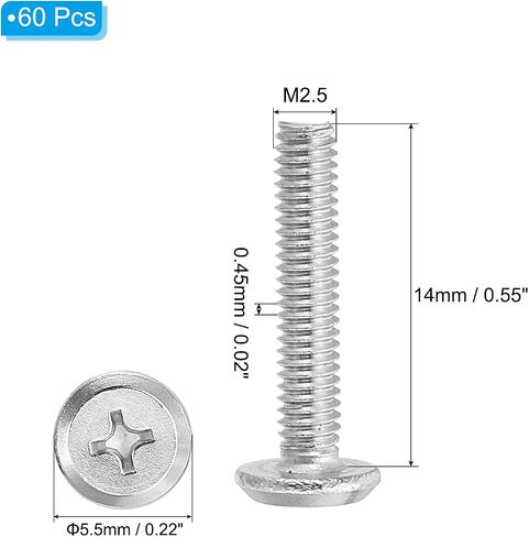 PATIKIL Round Head Phillips Screws, 120 Pack M2.5-0.45 x 16mm 304 Stainless Steel 18-8 Full Thread, Machine Screw Furniture Screw Connector Bolts in Saudi Arabia