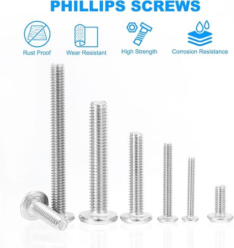 PATIKIL Round Head Phillips Screws, 120 Pack M2.5-0.45 x 16mm 304 Stainless Steel 18-8 Full Thread, Machine Screw Furniture Screw Connector Bolts in Saudi Arabia