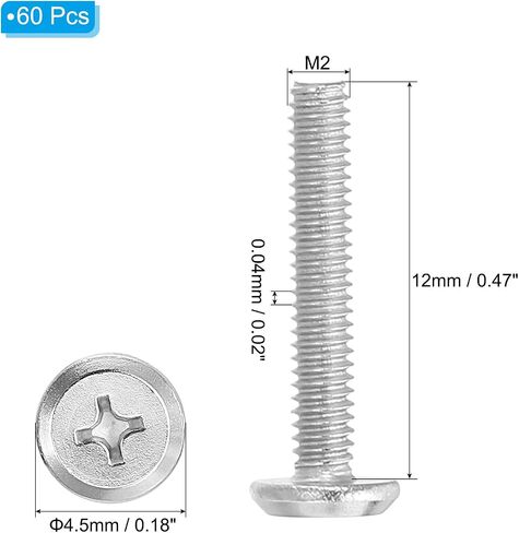 PATIKIL Round Head Phillips Screws, 120 Pack M2.5-0.45 x 16mm 304 Stainless Steel 18-8 Full Thread, Machine Screw Furniture Screw Connector Bolts in Saudi Arabia