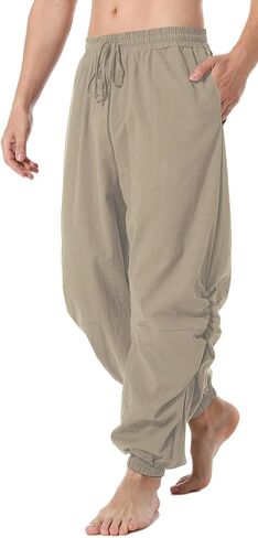 perdontoo Mens Casual Cotton Linen Pant Elastic Waist Drawstring Yoga Jogger Pants in Saudi Arabia