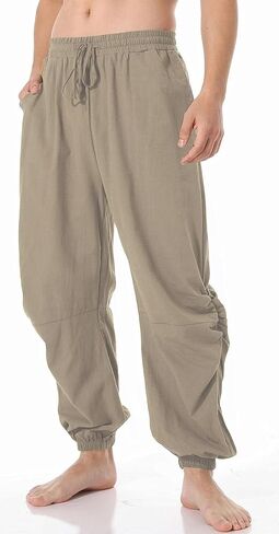 perdontoo Mens Casual Cotton Linen Pant Elastic Waist Drawstring Yoga Jogger Pants in Saudi Arabia