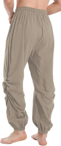 perdontoo Mens Casual Cotton Linen Pant Elastic Waist Drawstring Yoga Jogger Pants in Saudi Arabia