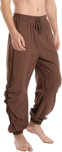 perdontoo Mens Casual Cotton Linen Pant Elastic Waist Drawstring Yoga Jogger Pants in Saudi Arabia
