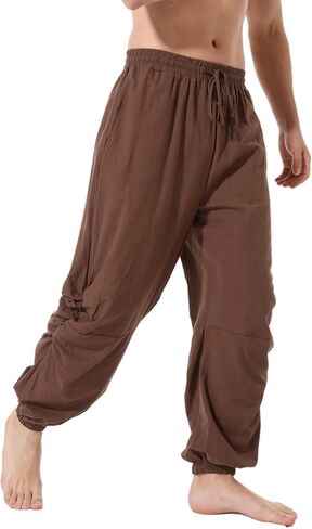 perdontoo Mens Casual Cotton Linen Pant Elastic Waist Drawstring Yoga Jogger Pants in Saudi Arabia