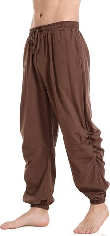 perdontoo Mens Casual Cotton Linen Pant Elastic Waist Drawstring Yoga Jogger Pants in Saudi Arabia