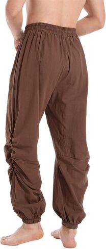 perdontoo Mens Casual Cotton Linen Pant Elastic Waist Drawstring Yoga Jogger Pants in Saudi Arabia