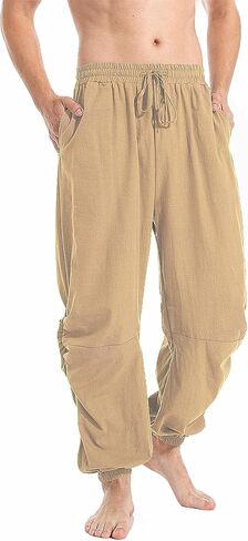 perdontoo Mens Casual Cotton Linen Pant Elastic Waist Drawstring Yoga Jogger Pants in Saudi Arabia