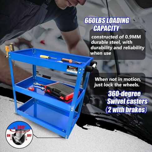 عربة أدوات دوارة من 3 طبقات، عربة أدوات ميكانيكية معدنية سميكة بوزن 660 رطل على عجلات، عربات دوارة شديدة التحمل مع عجلات، عربات خدمة المرافق للميكانيكيين، ورشة إصلاح المرآب والمستودعات in Kuwait