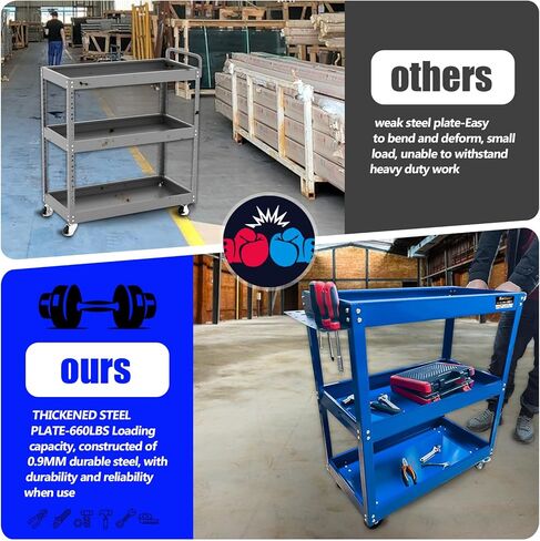 عربة أدوات دوارة من 3 طبقات، عربة أدوات ميكانيكية معدنية سميكة بوزن 660 رطل على عجلات، عربات دوارة شديدة التحمل مع عجلات، عربات خدمة المرافق للميكانيكيين، ورشة إصلاح المرآب والمستودعات in Kuwait