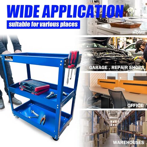 عربة أدوات دوارة من 3 طبقات، عربة أدوات ميكانيكية معدنية سميكة بوزن 660 رطل على عجلات، عربات دوارة شديدة التحمل مع عجلات، عربات خدمة المرافق للميكانيكيين، ورشة إصلاح المرآب والمستودعات in Kuwait