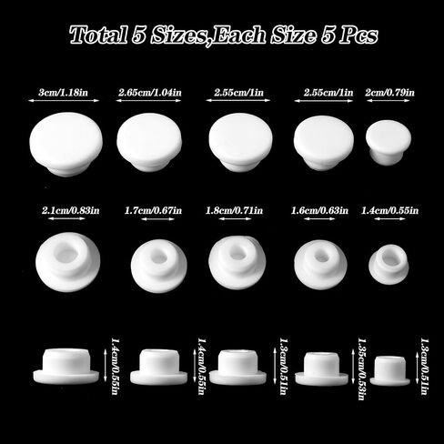 25 Pcs Silicone Stopper White Bottle Seal Plug White Silicone Plug Holes Replaceable Hole Plug End Cover Caps Reusable Salt and Pepper Shaker Plugs Round Water Table Plug for 14 16 17 18 21 mm Hole in Saudi Arabia