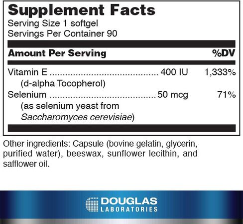 Douglas Laboratories Selenium + Vitamin E | 400 I.U. of Natural Form of Vitamin E and 50 mcg. of Selenium | 90 Softgels in Saudi Arabia