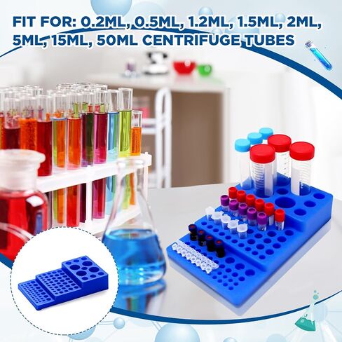 رف قارورة أنبوب اختبار متعدد الوظائف، حامل قارورة شبه منحرف للطرد المركزي، حامل قارورة قابل للتكديس، حامل أنبوب أزرق لأنبوب اختبار 0.2 مل - 50 مل (1) in Kuwait