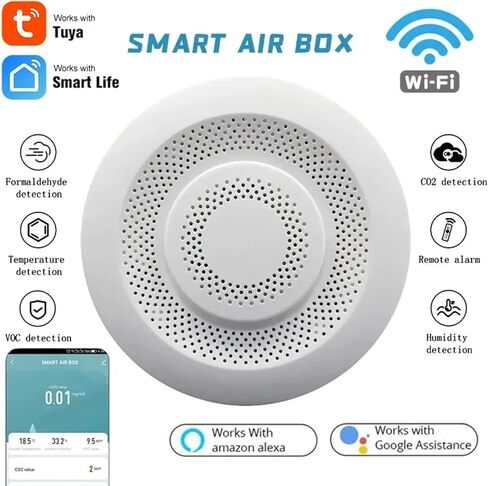 مراقب جودة الهواء الذكي: جهاز قياس جودة الهواء الداخلي واي فاي يكتشف CH2O، ثاني أكسيد الكربون، المركبات العضوية المتطايرة، درجة الحرارة والرطوبة، التحكم في التطبيق، جهاز مراقبة الرطوبة بمقياس الحرارة لأتمتة المنزل الذكي in Kuwait