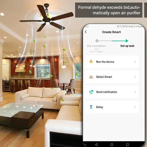 مراقب جودة الهواء الذكي: جهاز قياس جودة الهواء الداخلي واي فاي يكتشف CH2O، ثاني أكسيد الكربون، المركبات العضوية المتطايرة، درجة الحرارة والرطوبة، التحكم في التطبيق، جهاز مراقبة الرطوبة بمقياس الحرارة لأتمتة المنزل الذكي in Kuwait