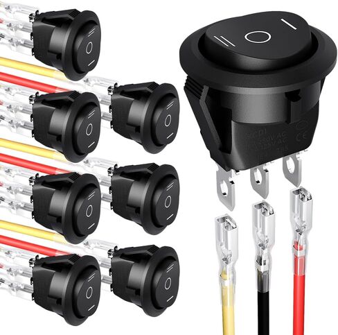 10 قطع مفتاح هزاز، Malictele 2Pin SPST تشغيل/إيقاف مفاتيح هزازة مستديرة 12 فولت تيار مستمر دائرة صغيرة تبديل التبديل 6A/250 فولت 10A/125 فولت 20 مم زر التبديل مع أسلاك لقارب السيارة RV in Kuwait