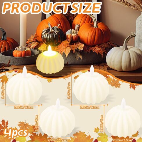 4 Pcs Fall Decorations for Home Pumpkin Simulation LED Candle Light Warm Light Halloween Autumn Thanksgiving Day Party Decoration for Home Table Garden Night Decoration Indoor and Outdoor in Saudi Arabia