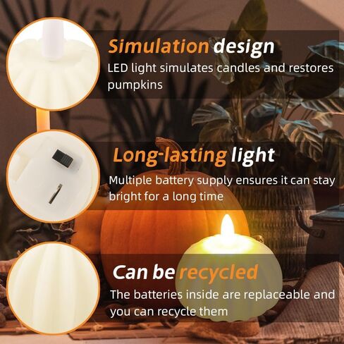 4 Pcs Fall Decorations for Home Pumpkin Simulation LED Candle Light Warm Light Halloween Autumn Thanksgiving Day Party Decoration for Home Table Garden Night Decoration Indoor and Outdoor in Saudi Arabia