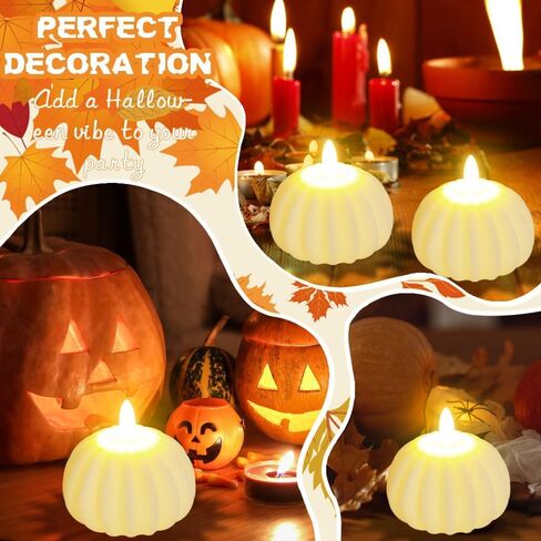 4 Pcs Fall Decorations for Home Pumpkin Simulation LED Candle Light Warm Light Halloween Autumn Thanksgiving Day Party Decoration for Home Table Garden Night Decoration Indoor and Outdoor in Saudi Arabia