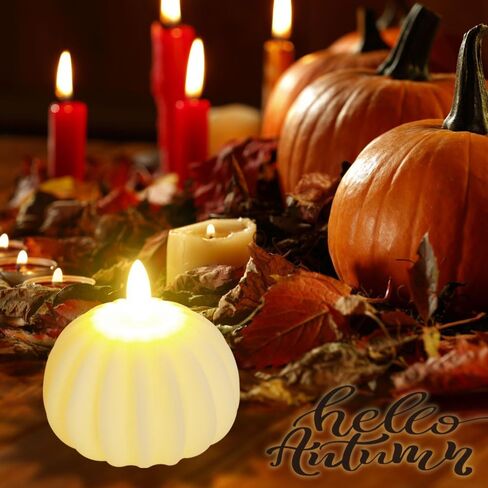 4 Pcs Fall Decorations for Home Pumpkin Simulation LED Candle Light Warm Light Halloween Autumn Thanksgiving Day Party Decoration for Home Table Garden Night Decoration Indoor and Outdoor in Saudi Arabia