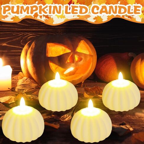 4 Pcs Fall Decorations for Home Pumpkin Simulation LED Candle Light Warm Light Halloween Autumn Thanksgiving Day Party Decoration for Home Table Garden Night Decoration Indoor and Outdoor in Saudi Arabia