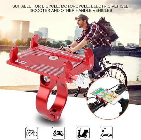 VGEBY1 Bike Phone Holder, 3 Colors Adjustable Smartphone Mount Aluminum Alloy Bike Handlebar Phone Clip(red) in Saudi Arabia
