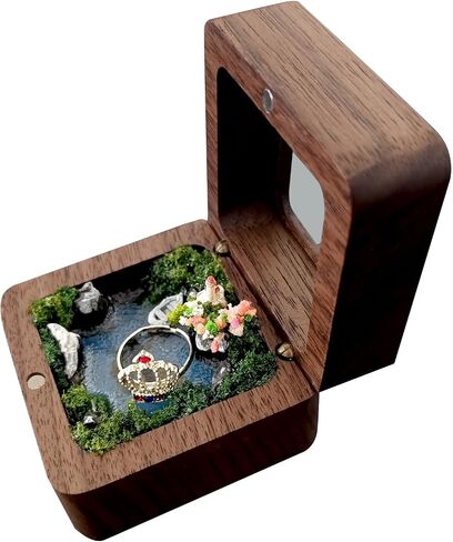 Micro landscape box, ring box, jewelry box, pearl box, handmade walnut wood, engagement ring box, birthday gift, Valentine's Day Christmas gift, for placing small rings, earrings, and necklaces in Saudi Arabia