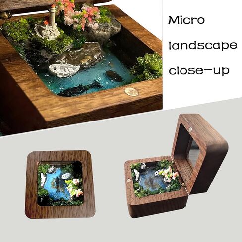 Micro landscape box, ring box, jewelry box, pearl box, handmade walnut wood, engagement ring box, birthday gift, Valentine's Day Christmas gift, for placing small rings, earrings, and necklaces in Saudi Arabia