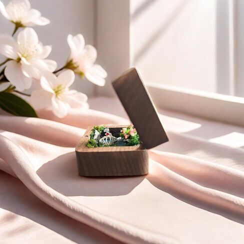 Micro landscape box, ring box, jewelry box, pearl box, handmade walnut wood, engagement ring box, birthday gift, Valentine's Day Christmas gift, for placing small rings, earrings, and necklaces in Saudi Arabia