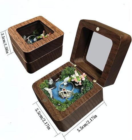 Micro landscape box, ring box, jewelry box, pearl box, handmade walnut wood, engagement ring box, birthday gift, Valentine's Day Christmas gift, for placing small rings, earrings, and necklaces in Saudi Arabia