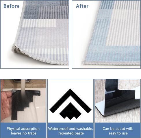 قابض البساط للأرضيات الصلبة، سجاد منطقة السجاد، أرضيات البلاط، وسادات سجاد غير قابلة للانزلاق، مقابض سجاد مزدوجة الجوانب، قابلة لإعادة الاستخدام، مقابض سجاد قابلة للغسل، تحافظ على زوايا السجاد مسطحة (4 عبوات) in Kuwait