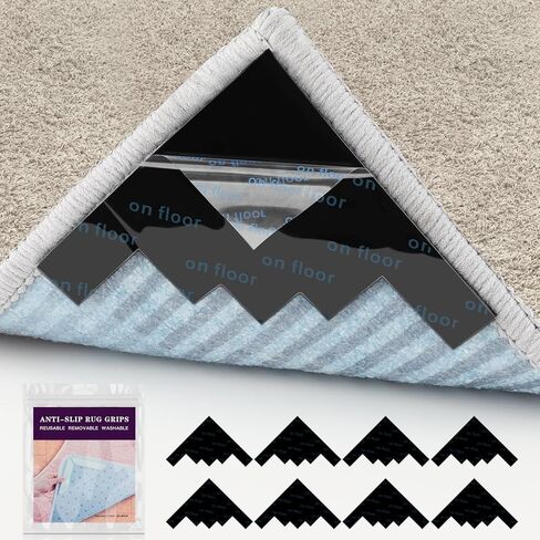 قابض البساط للأرضيات الصلبة، سجاد منطقة السجاد، أرضيات البلاط، وسادات سجاد غير قابلة للانزلاق، مقابض سجاد مزدوجة الجوانب، قابلة لإعادة الاستخدام، مقابض سجاد قابلة للغسل، تحافظ على زوايا السجاد مسطحة (4 عبوات) in Kuwait