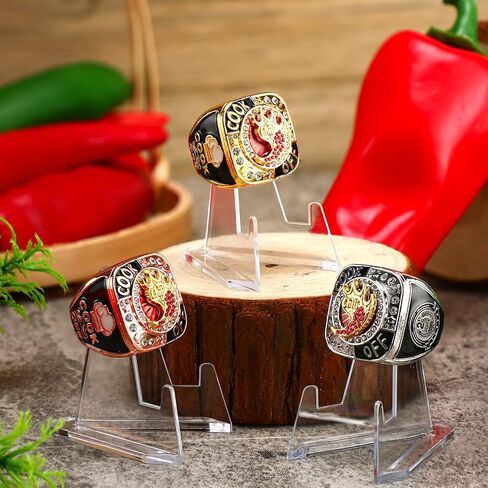 3 Sets Chili Cook off Championship Trophy Ring 1st, 2nd, 3rd Place Medal Etched on Side with Acrylic Display Stand Chili Cook off Championship Trophy Prize Award Ceremony Decorations in Saudi Arabia