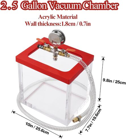 Towallmark Vacuum Chamber 2.5 Gallon with Upgraded Acrylic Material and 0.7IN Wall Thickness - Transparent Vacuum Chamber Ideal for Degassing, Vacuuming Silicone, Resin, and Polyurethane in Saudi Arabia