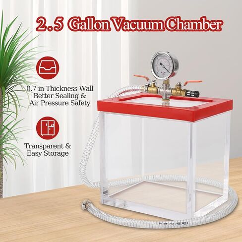 Towallmark Vacuum Chamber 2.5 Gallon with Upgraded Acrylic Material and 0.7IN Wall Thickness - Transparent Vacuum Chamber Ideal for Degassing, Vacuuming Silicone, Resin, and Polyurethane in Saudi Arabia