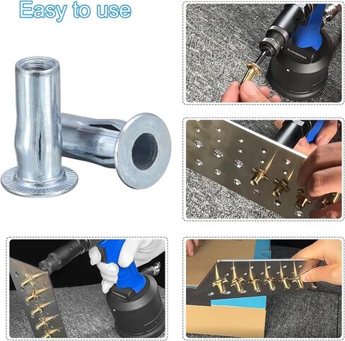 صواميل برشام M8 متعددة القبضة، 12 قطعة من ساق مسطحة مسبقة اللمعة برأس ملولب من الفولاذ الكربوني بالإضافة إلى مثبتات بناء المكسرات للأغراض الصناعية in Kuwait