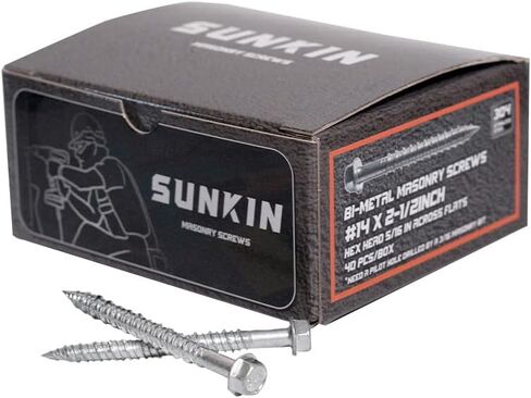 SUNKIN #14x1-5/8 بوصة من الفولاذ المقاوم للصدأ 18-8 برغي خرساني ثنائي المعدن رأس سداسي مطلي بالزنك 60 قطعة مقاومة ممتازة للصدأ للمشروعات الخارجية in Kuwait