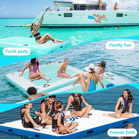 Inflatable Floating Dock Air Platform, 6/8/10ft Air Dock Platform Floating Island Raft, Enlarged Non-Slip Surface Water Floating Dock Mat, 6in Thick Water Platform Swim Dock Mat for Pool Beach Ocean in Saudi Arabia