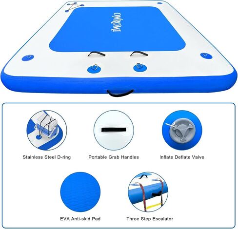Inflatable Floating Dock Air Platform, 6/8/10ft Air Dock Platform Floating Island Raft, Enlarged Non-Slip Surface Water Floating Dock Mat, 6in Thick Water Platform Swim Dock Mat for Pool Beach Ocean in Saudi Arabia