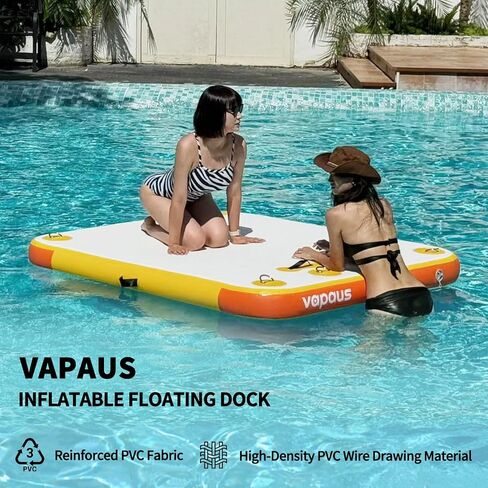 منصة سباحة عائمة قابلة للنفخ من vapaus، منصة سباحة على شكل جزيرة عائمة مع سلم حبل لحمام السباحة والشاطئ والاسترخاء في حمامات الشمس (مزيج برتقالي أصفر، 5 أقدام × 6 أقدام × 6 بوصات) in Kuwait
