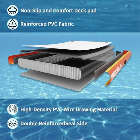 منصة سباحة عائمة قابلة للنفخ من vapaus، منصة سباحة على شكل جزيرة عائمة مع سلم حبل لحمام السباحة والشاطئ والاسترخاء في حمامات الشمس (مزيج برتقالي أصفر، 5 أقدام × 6 أقدام × 6 بوصات) in Kuwait