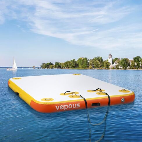 منصة سباحة عائمة قابلة للنفخ من vapaus، منصة سباحة على شكل جزيرة عائمة مع سلم حبل لحمام السباحة والشاطئ والاسترخاء في حمامات الشمس (مزيج برتقالي أصفر، 5 أقدام × 6 أقدام × 6 بوصات) in Kuwait