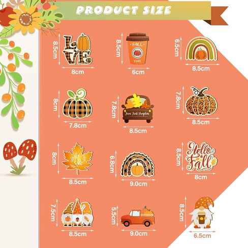 BBTO 36 Pack Fall Thanksgiving Wooden Ornaments Autumn Pumpkin Gnome Leaf Truck Cutouts Hello Decorations Hanging with Hole Ropes for Harvest Party (Exquisite), Yellow,Orange,Brown in Saudi Arabia