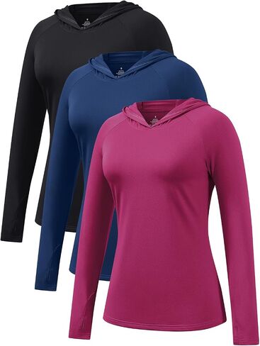Femdouce 3 Pack Upf 50+ Sun Protection Hoodie For Women Athletic Long Sleeve Hoodie Shirt Lightweight With Thumb Hole in Saudi Arabia