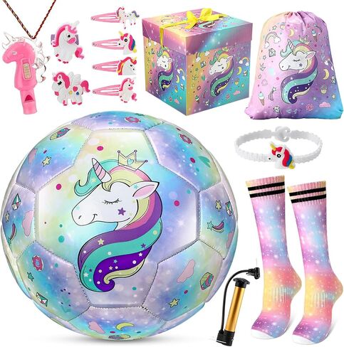Size 3 Soccer Ball for Boys Girls, Soccer Ball Gifts Set for Boys Girls with Pump and Drawstring Bag, Toys Gifts for Boys Girls(Unicorn,Colorful) in Saudi Arabia