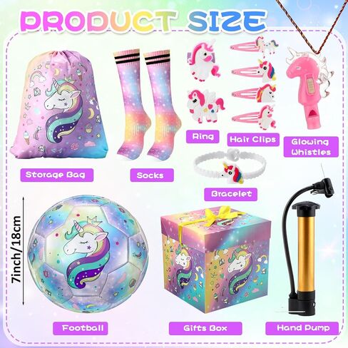Size 3 Soccer Ball for Boys Girls, Soccer Ball Gifts Set for Boys Girls with Pump and Drawstring Bag, Toys Gifts for Boys Girls(Unicorn,Colorful) in Saudi Arabia