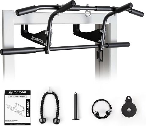 LIONSCOOL Pull Up Bar for Doorway with Pulley System, 300 LB Capacity, Multi-Grip Doorway Pull Up Bar for Home Gym for Upper Body Training in Saudi Arabia
