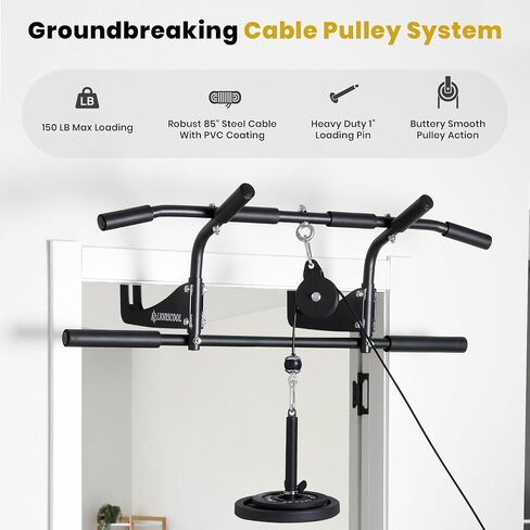 LIONSCOOL Pull Up Bar for Doorway with Pulley System, 300 LB Capacity, Multi-Grip Doorway Pull Up Bar for Home Gym for Upper Body Training in Saudi Arabia