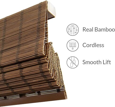 CHICOLOGY Bamboo Roman Shades - Designer Eco-Friendly Light Filtering Window Blinds, Ideal for Home & Patio, Premium Quality, Bear Brown, 23"W X 64"H in Saudi Arabia