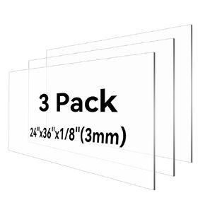 3PACK Plexiglass Sheet 1/8'' Thick 24×36inches Clear Acrylic Sheets Plastic Panel for DIY Projects, Art, Display Use